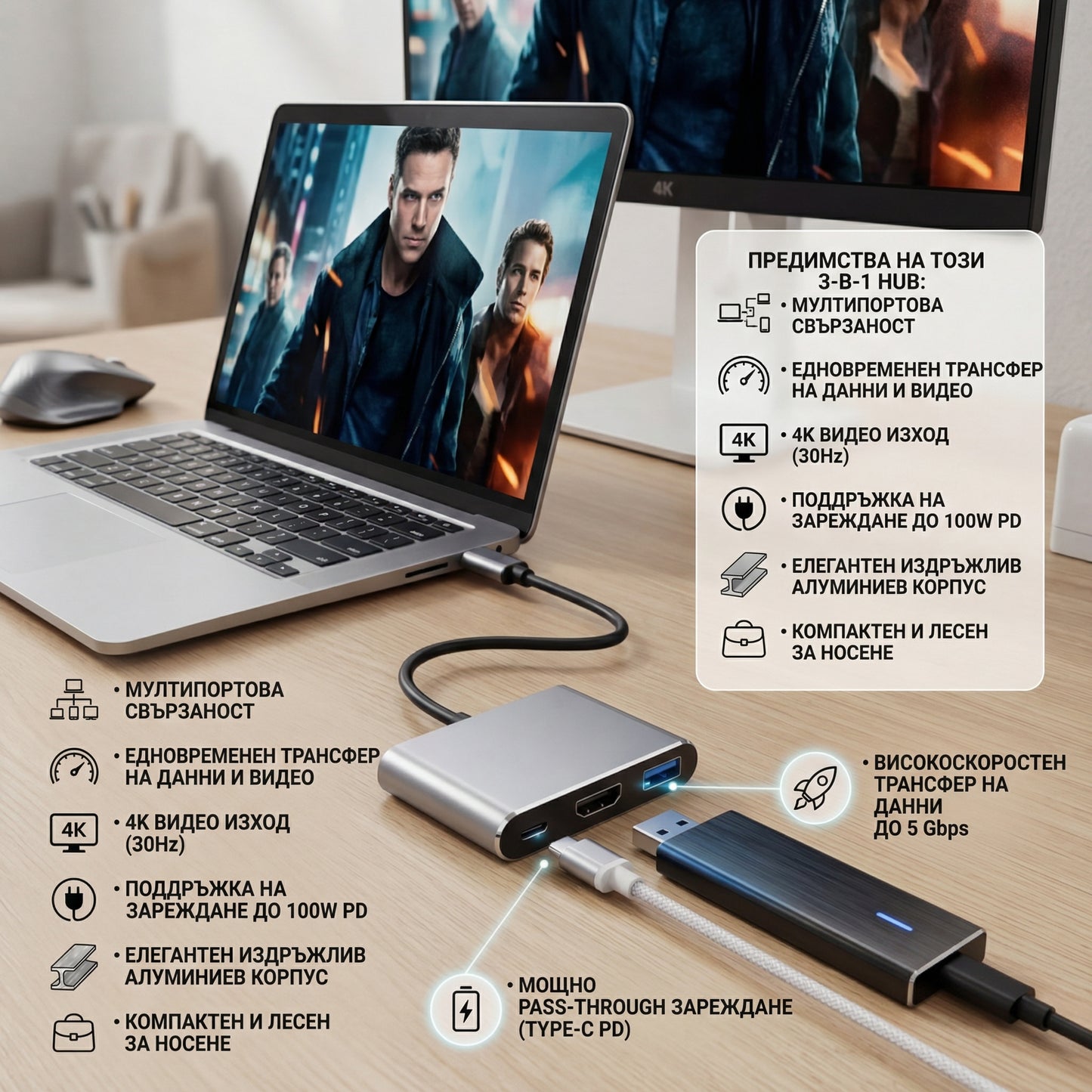 USB-C HUB 3IN1
